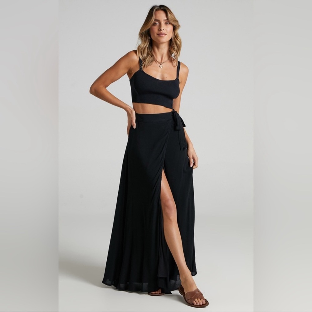 Showpo Black Wrap Maxi Skirt with Side Slit